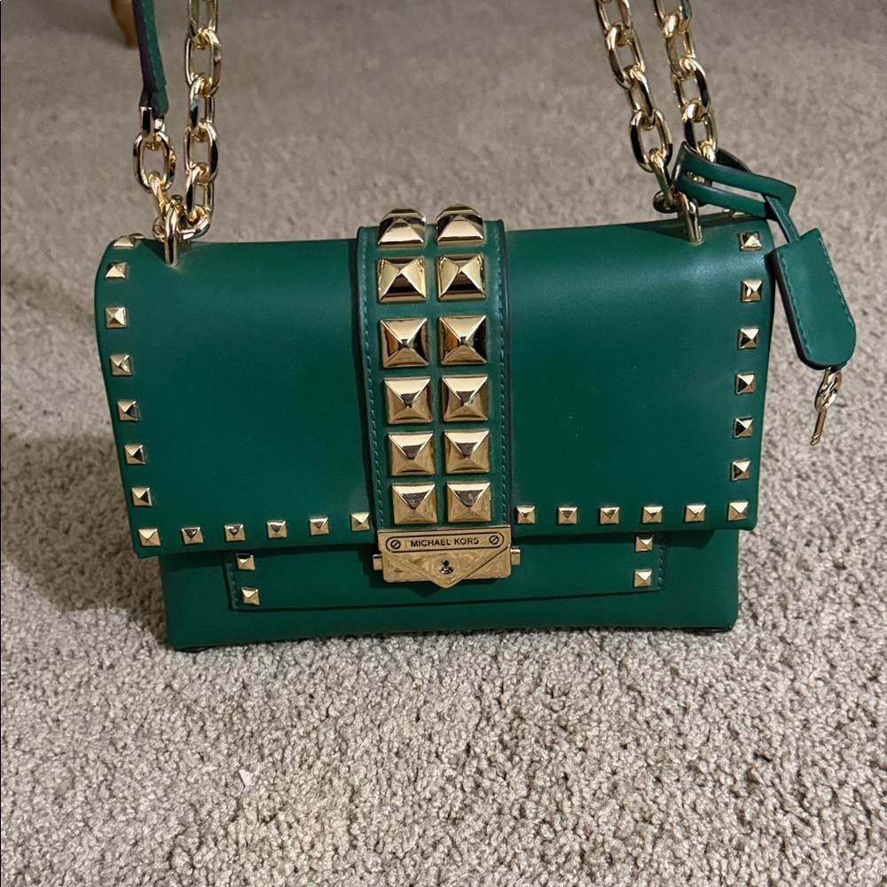 Michael Kors Green Crossbody Bag with Gold Studs